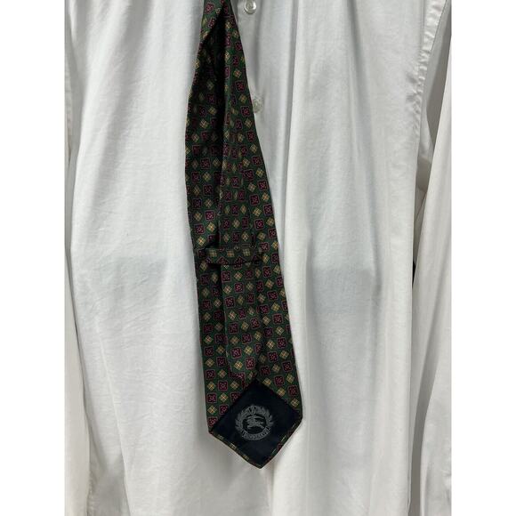 Vintage Burberrys Of London Tie Silk Green Red Gold‎ Geometric Print - Picture 3 of 7